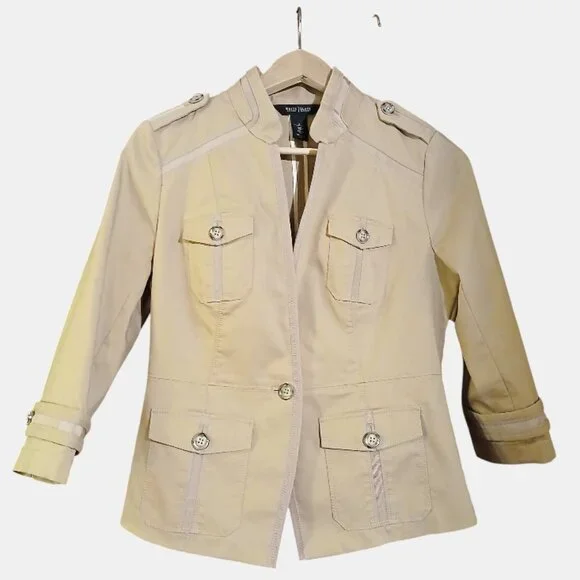 WHITE HOUSE BLACK MARKET Golden Tan Jacket with Satin & Button Details - Picture 2 of 11